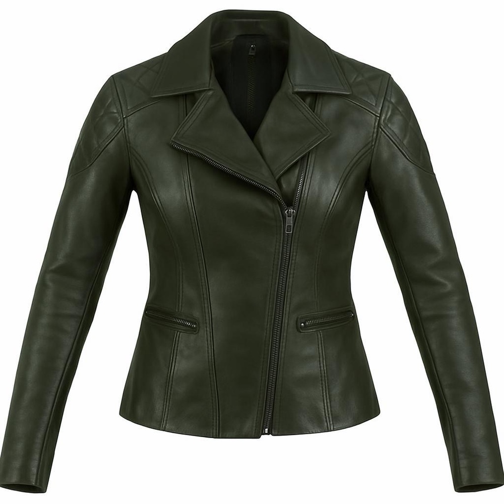 LIKE NEW! Elegant Olive Leather Jacket for Women